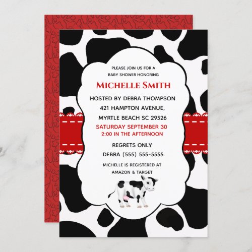 Cute Cow Print Red Black Invitation