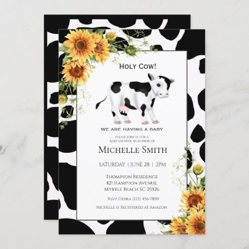 Cute Cow Print Sunflower Baby Shower Invitations