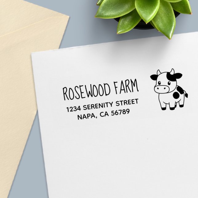 Cute Cow Return Business Address Self-inking Stamp (Creator Uploaded)