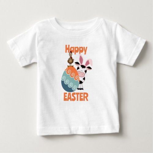 Cute Cow Rooster and Easter Egg  Farm Easter Baby T_Shirt