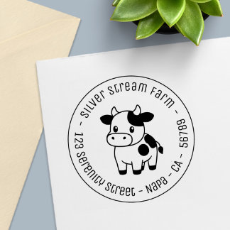 Cute Cow Round Business Address Self-inking Stamp