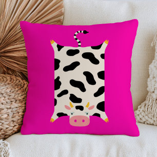 Cute Cow Rug Illustration Funky Farm Animal Pink Throw Pillow