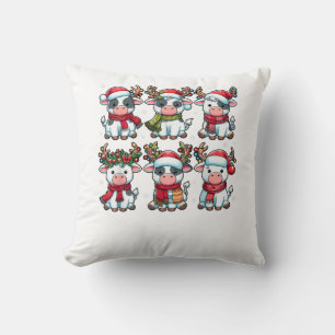 Cute Cow Santa Christmas Lights Funny Xmas Animal Throw Pillow