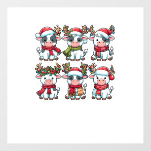 Cute Cow Santa Christmas Lights Funny Xmas Animal Wall Decal