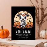Cute Cow Skeleton Halloween Card<br><div class="desc">Picture a super adorable greeting card with a little skeleton cow front and center. This cow isn't spooky at all—instead, it's like a cute Halloween costume party guest! It's got a bony body, but it's dressed up in a cow costume, complete with black-and-white spots on its skeletal frame. Its eye...</div>
