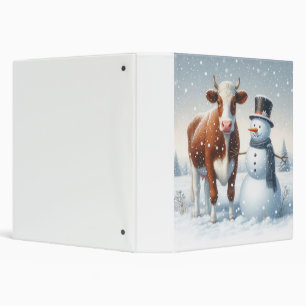 Cute cow & snowman in the winter field 3 ring binder