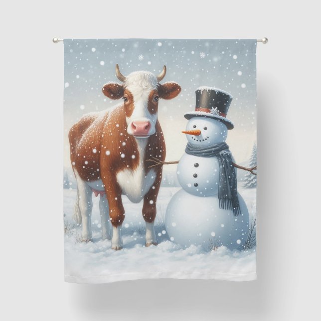 Cute cow & snowman in the winter field blackout curtains (Front)