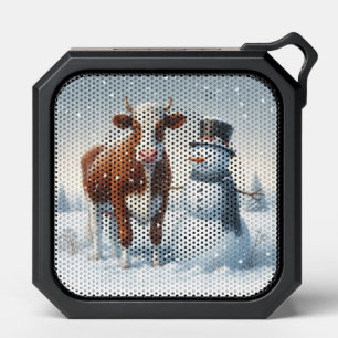 Cute cow & snowman in the winter field bluetooth speaker