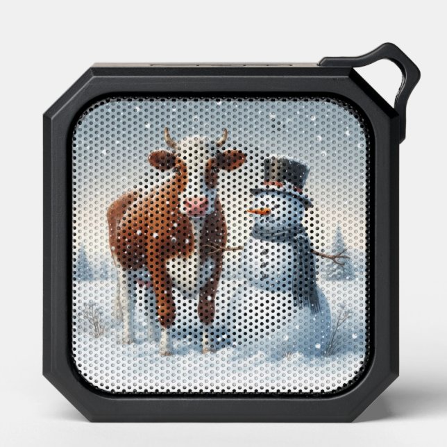 Cute cow & snowman in the winter field bluetooth speaker (Front)