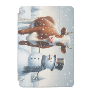 Cute cow & snowman in the winter field  iPad mini cover