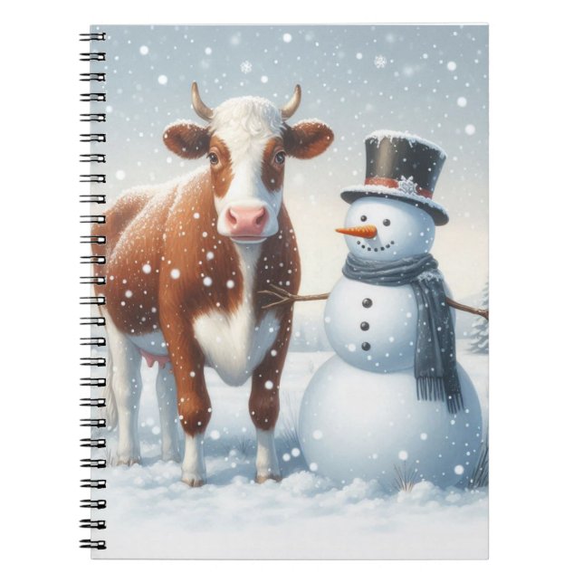 Cute cow & snowman in the winter field notebook (Front)