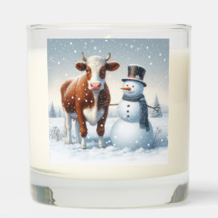 Cute cow & snowman in the winter field scented candle