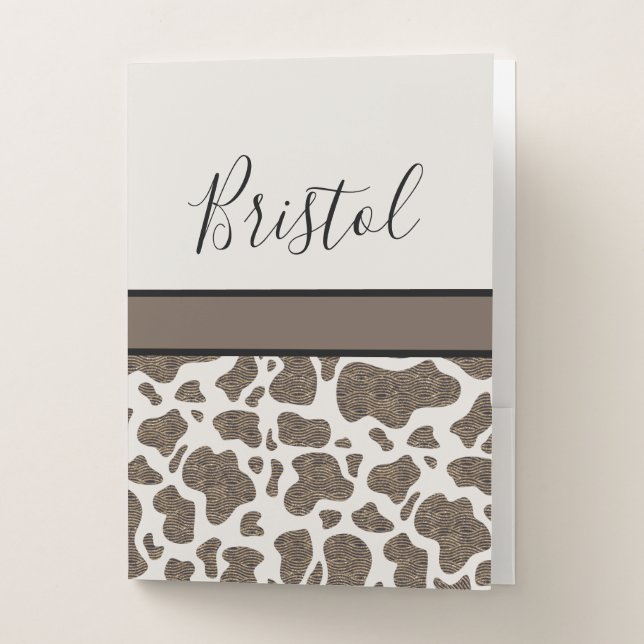 Cute Cow Spots Animal Print Personalized Pocket Folder (Front)