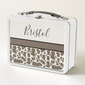 Cute Cow Spots Animal Print Your Name Metal Lunch Box