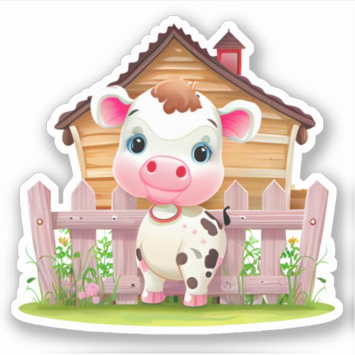 Cute Cow Standing by the Fence Custom Cut Vinyl  Sticker