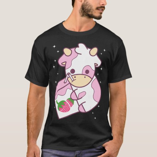 Cute Cow Strawberry Milk Kawaii Gift T_Shirt