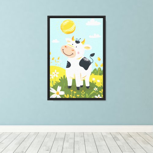 Cute Cow Sun Meadow Baby Nursery Kids Canvas Print