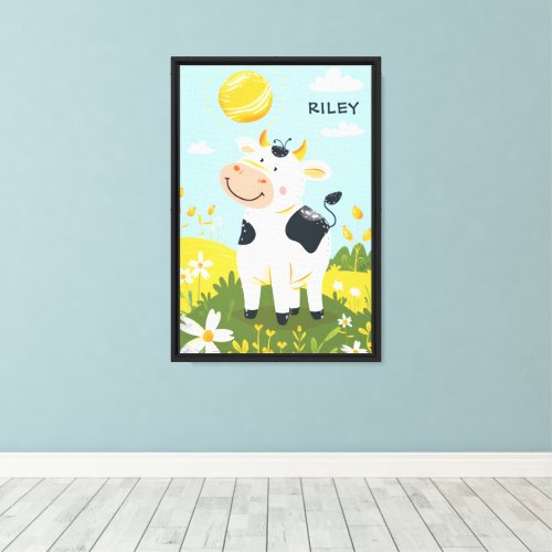 Cute Cow Sun Personalized Baby Nursery Kids Canvas Print