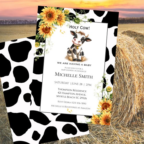 Cute Cow Sunflower Baby Shower  Farm Animal  Invitation