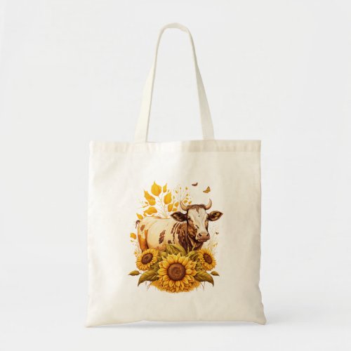 Cute Cow Sunflower Lover Drawing Art Tote Bag