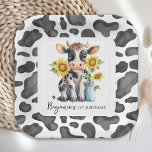 Cute Cow Sunflower Modern Farm Animal 1st Birthday Paper Plates<br><div class="desc">Host an udderly adorable birthday bash with our "Holy Cow" party supplies! Perfect for any animal lover, our modern and simple design features a cute dairy cow and bright sunflowers. These supplies can be used for a 1st birthday or any year kid's birthday, making them a great choice for both...</div>