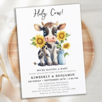 Cute Cow Sunflower Modern Farm Couples Baby Shower Invitation