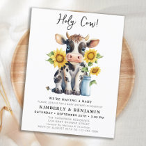Cute Cow Sunflowers Couples Baby Shower Invitation Postcard