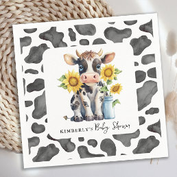 Cute Cow Sunflowers Farm Animal Calf Baby Shower Napkins