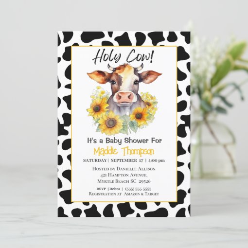 Cute Cow Sunflowers Farm Baby Shower Invitation | Zazzle