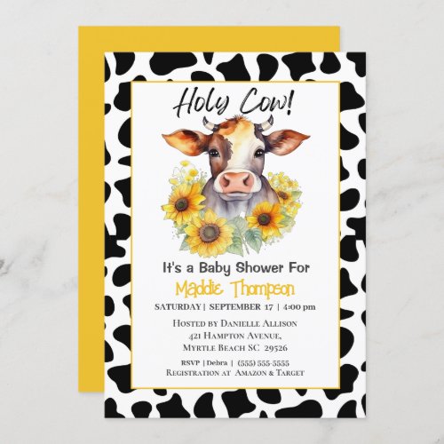 Cute Cow Sunflowers Farm Baby Shower Invitation