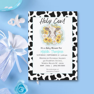 Cute Cow Sunflowers Farm Baby Shower Invitation