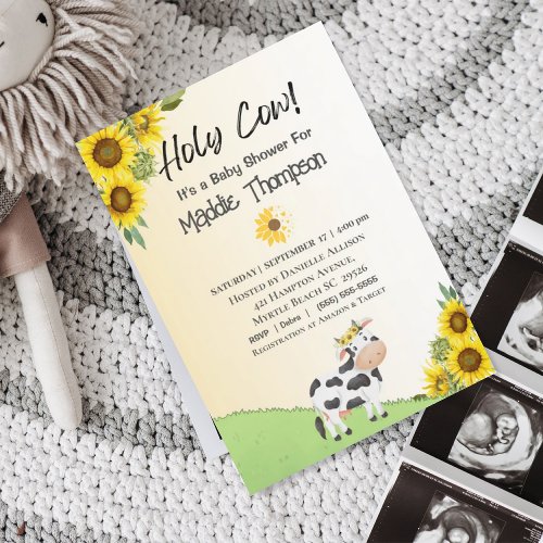 Cute Cow Sunflowers Farm Baby Shower   Invitation