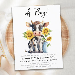 Cute Cow Sunflowers Modern Baby Shower Invitation Postcard