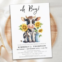Cute Cow Sunflowers Modern Farm Animal Baby Shower Invitation