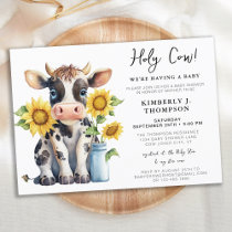 Cute Cow Sunflowers Modern Farm Animal Baby Shower Invitation