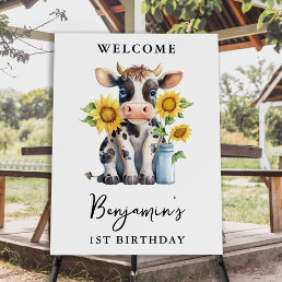 Cute Cow Sunflowers Modern Farm Welcome Birthday Foam Board
