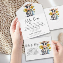 Cute Cow Sunflowers Modern Simple Farm Baby Shower All In One Invitation