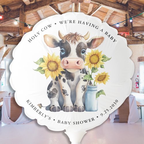 Cute Cow Sunflowers Modern Simple Farm Baby Shower Balloon