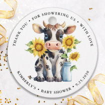 Cute Cow Sunflowers Modern Simple Farm Baby Shower Favor Tags