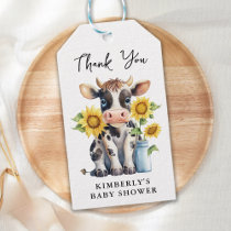 Cute Cow Sunflowers Modern Simple Farm Baby Shower Gift Tags