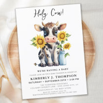 Cute Cow Sunflowers Modern Simple Farm Baby Shower Invitation