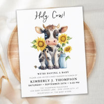 Cute Cow Sunflowers Modern Simple Farm Baby Shower Invitation Postcard