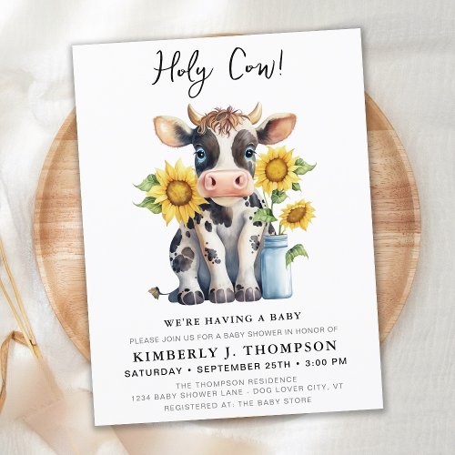 Cute Cow Sunflowers Modern Simple Farm Baby Shower Invitation Postcard