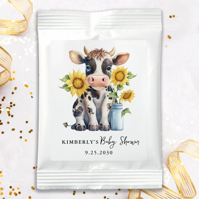 Cute Cow Sunflowers Modern Simple Farm Baby Shower Lemonade Drink Mix (Creator Uploaded)