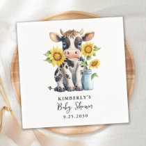 Cute Cow Sunflowers Modern Simple Farm Baby Shower Napkins
