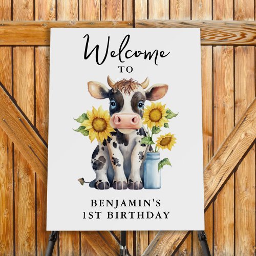 Cute Cow Sunflowers Modern Simple Welcome Birthday Foam Board