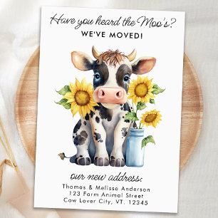 Cute Cow Sunflowers New Address We've Moved Moving Announcement