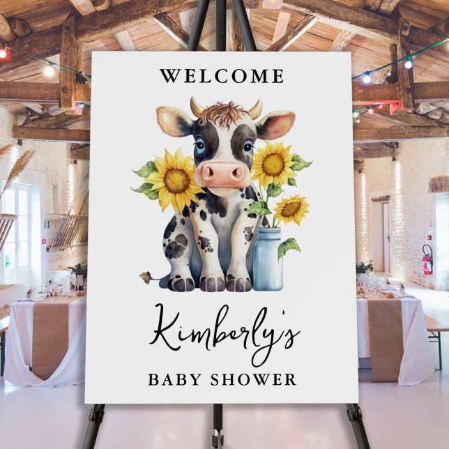 Cute Cow Sunflowers Simple Modern Farm Baby Shower Foam Board (Creator Uploaded)