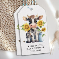 Cute Cow Sunflowers Simple Modern Farm Baby Shower Gift Tags
