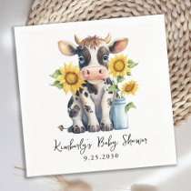Cute Cow Sunflowers Simple Modern Farm Baby Shower Napkins